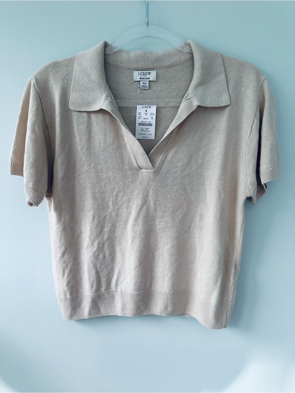 J. Crew Factory Linen blend short sleeve knit polo sweater XS